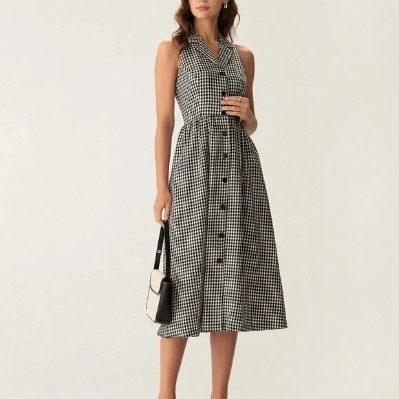 Black and White Gingham Sleeveless Dress - Picture 2 of 3